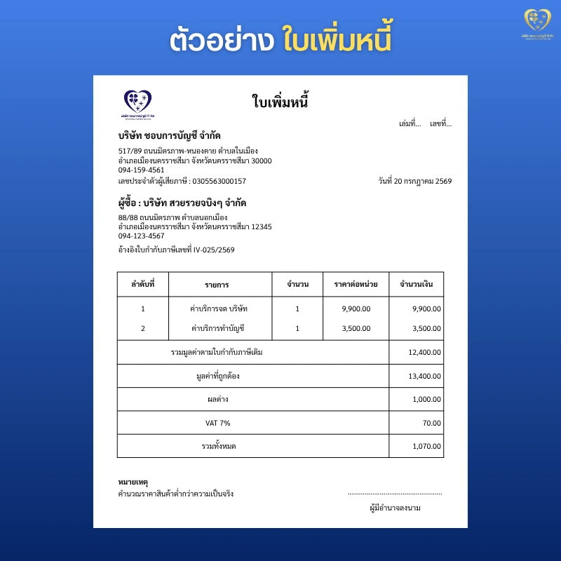 ตัวอย่าง ใบเพิ่มหนี้